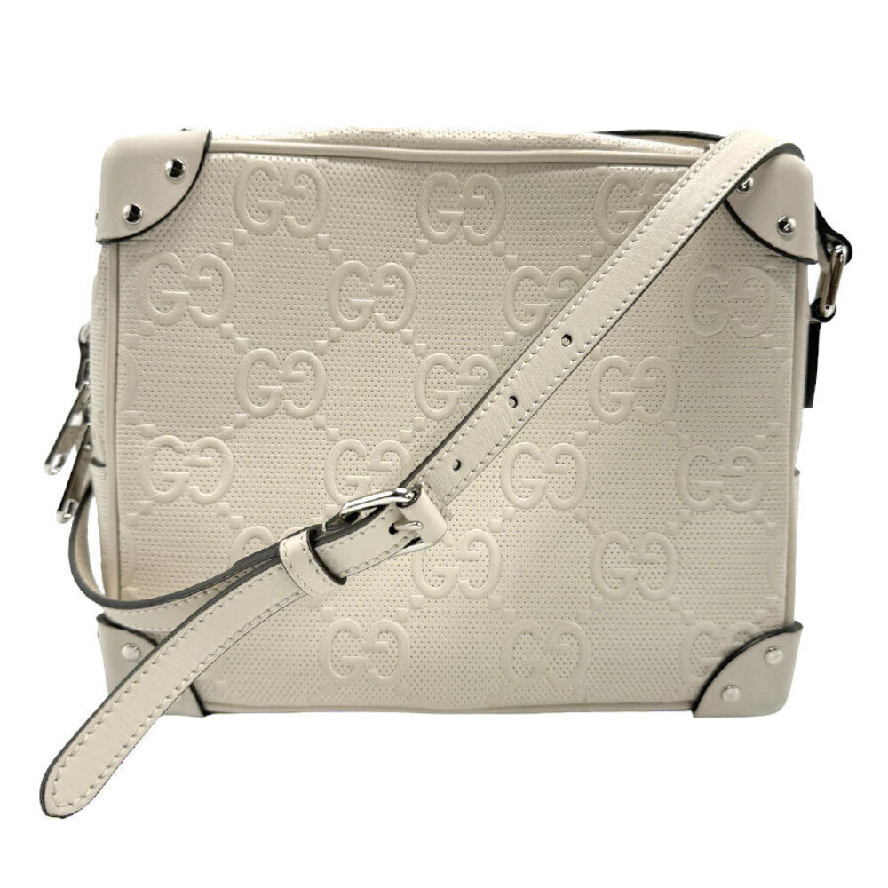 Gucci GG Embossed Leather Shoulder Bag Ivory White